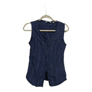 Toad&Co Blue Flannel Button Up Cut Off Tank Size XS Outdoors Boho Casual